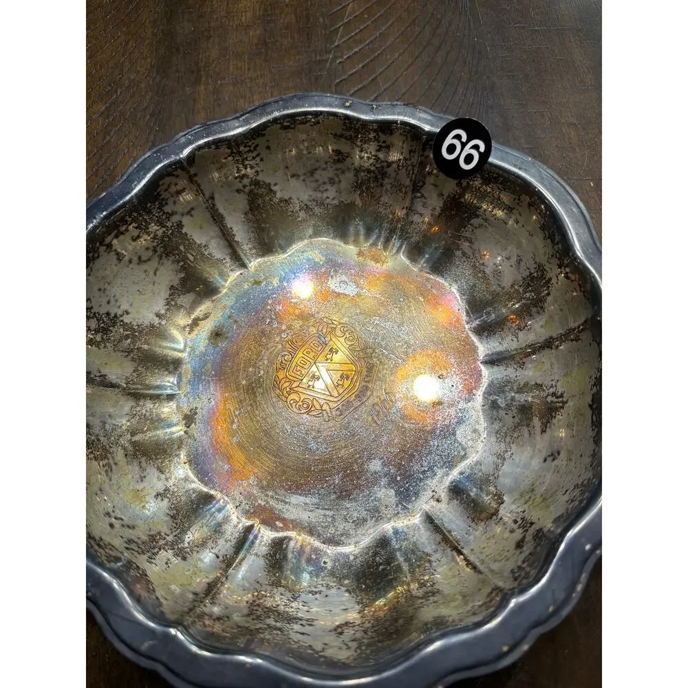 Vintage Ford 500-500 Club 1966 Silverplate Scalloped Bowl Trophy Award 8.5